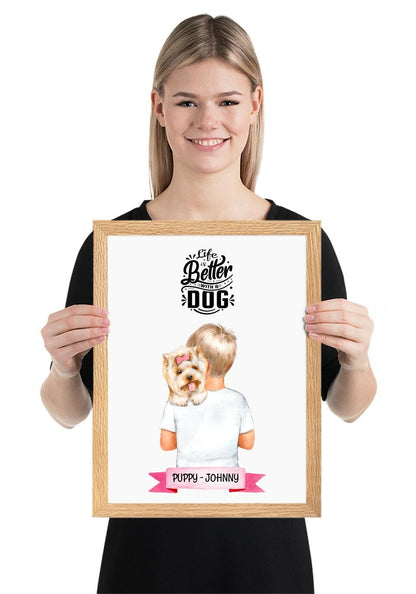 Framed Poster - Boy/Girl Holding a Dog - Customizable