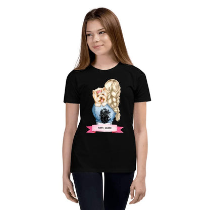 Jugend T-Shirt - Junge/Mädchen mit Hund auf dem Arm - Personalisierbar