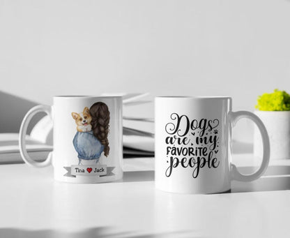 Personalisierbare Tasse - Junge/Mädchen mit Hund auf Arm