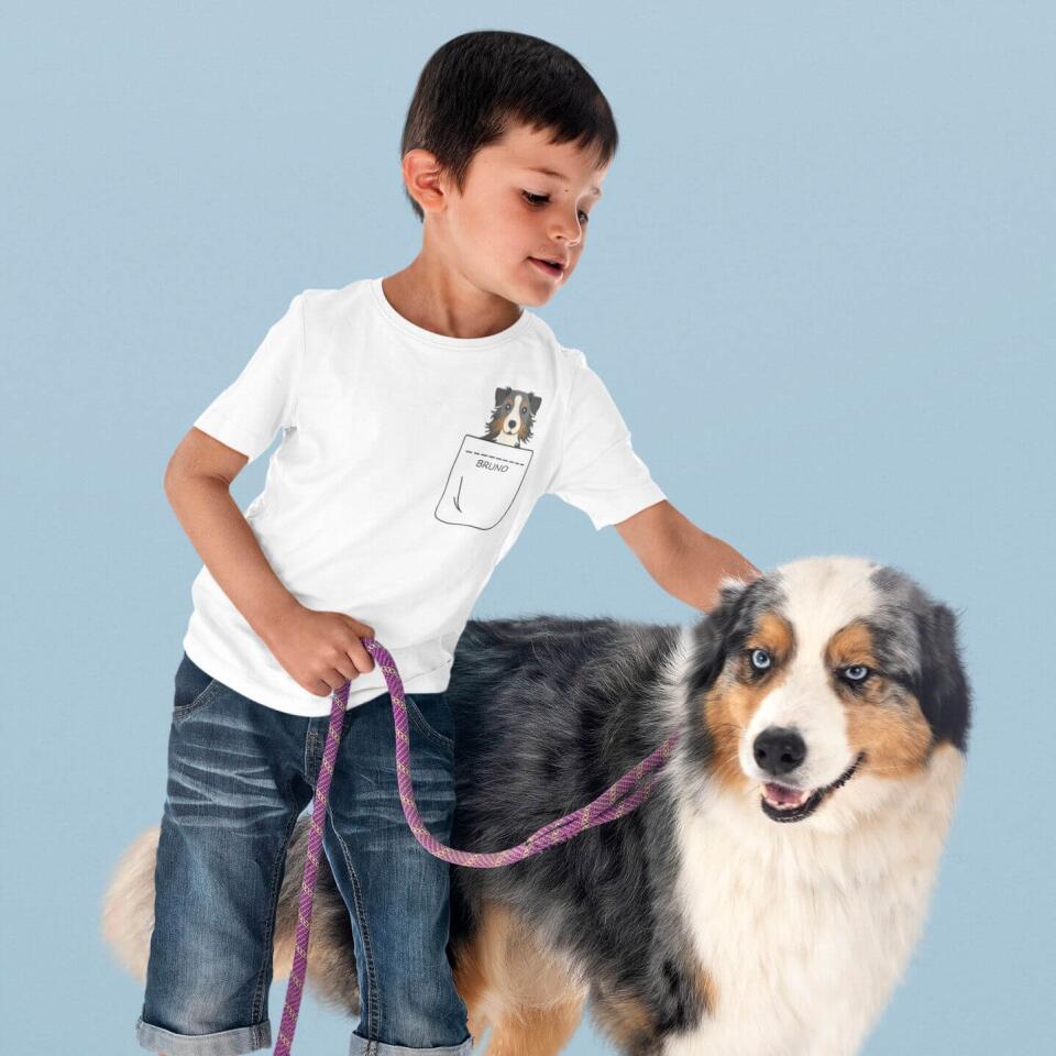 Kinder Bio T-Shirt - Dein Hund in der Brusttasche - Personalisierbar