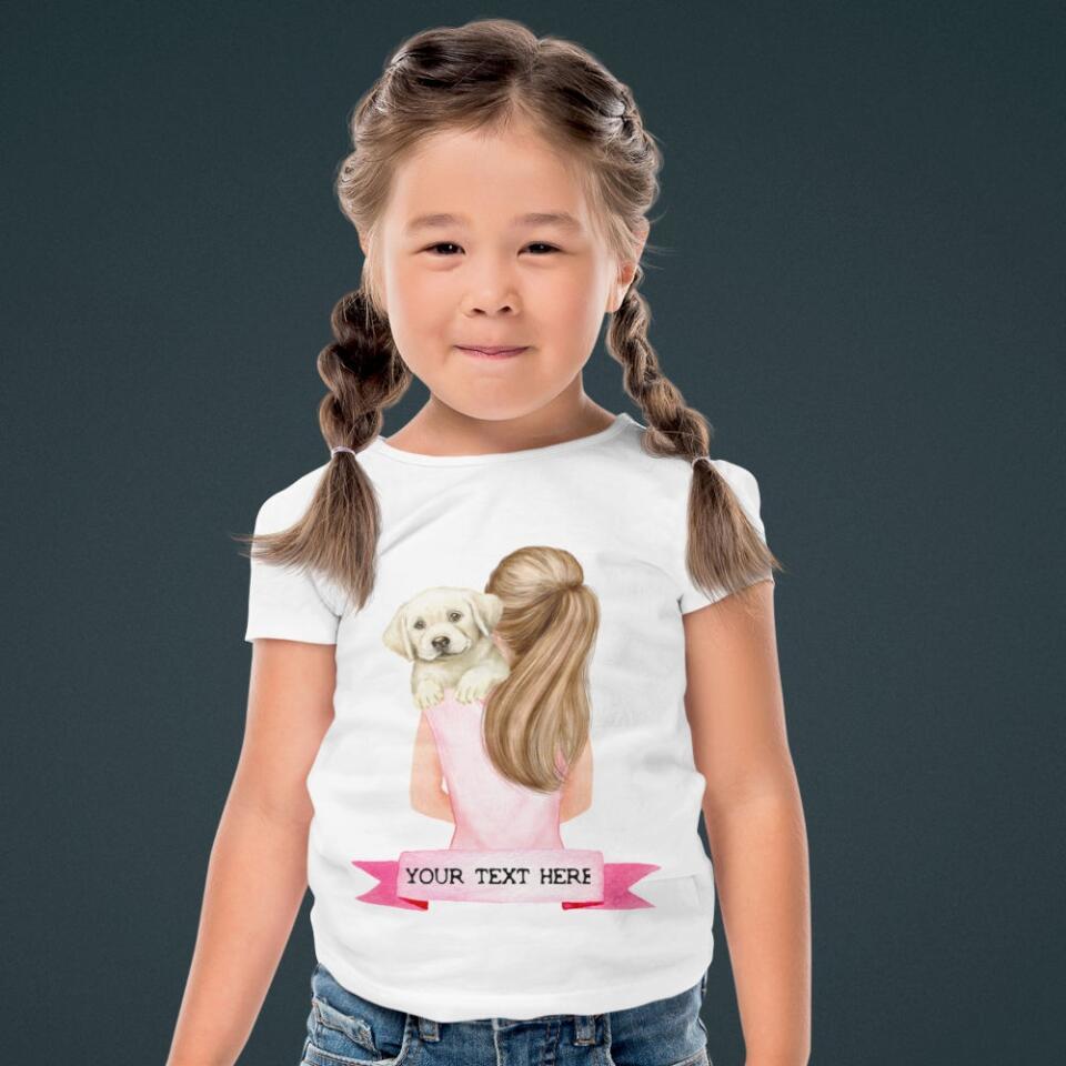 Kinder Bio T-Shirt - Junge/Mädchen mit Hund auf dem Arm - Personalisierbar