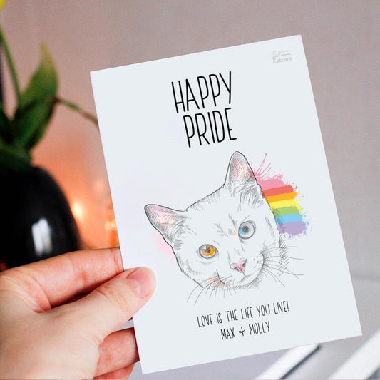 Happy Pride Katze - Personalisierbare LGBTQ Postkarte