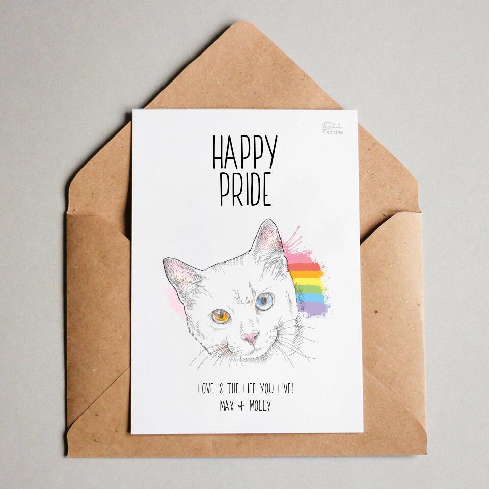 Happy Pride Katze - Personalisierbare LGBTQ Postkarte