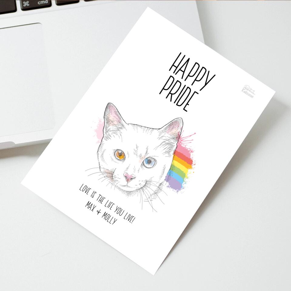 Happy Pride Katze - Personalisierbare LGBTQ Postkarte