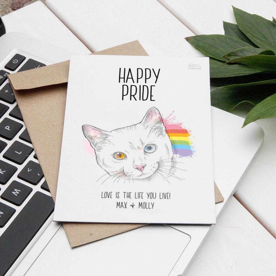 Happy Pride Katze - Personalisierbare LGBTQ Postkarte