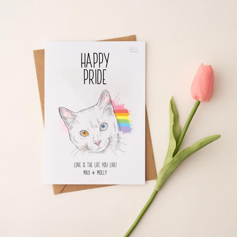 Happy Pride Katze - Personalisierbare LGBTQ Postkarte