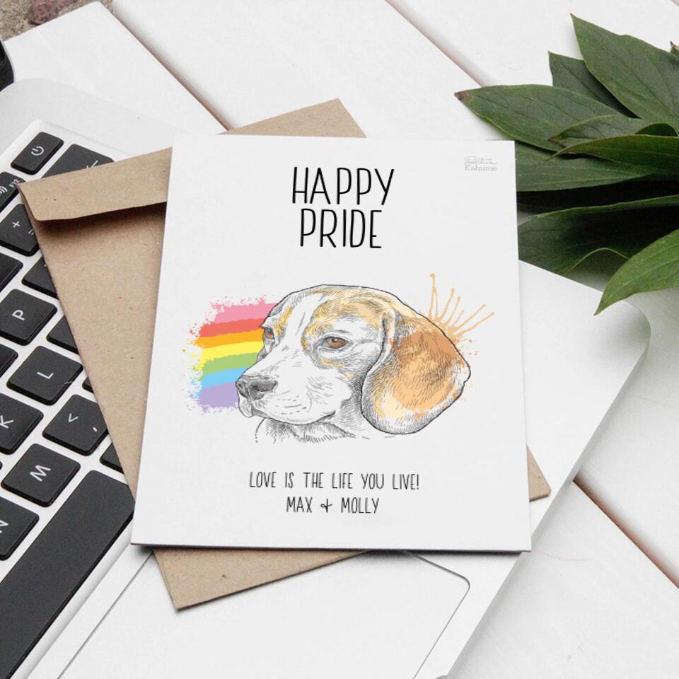 Happy Pride Hund - Personalisierbare LGBTQ Postkarte