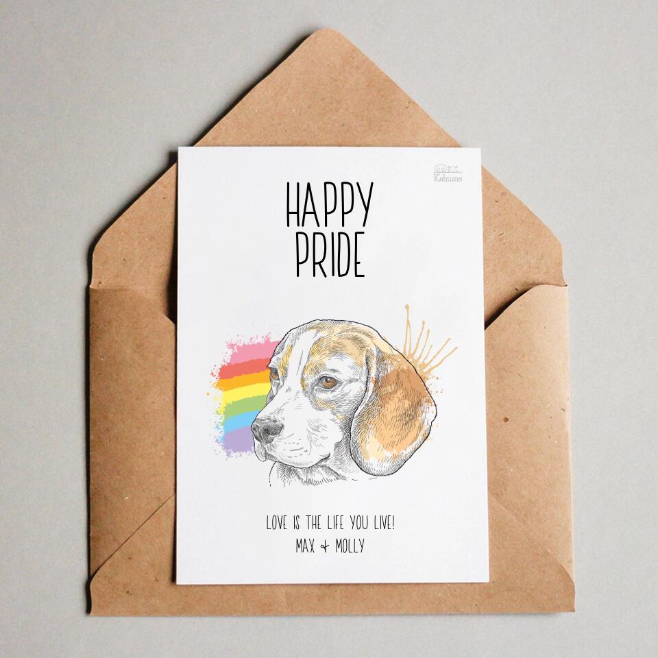 Happy Pride Hund - Personalisierbare LGBTQ Postkarte