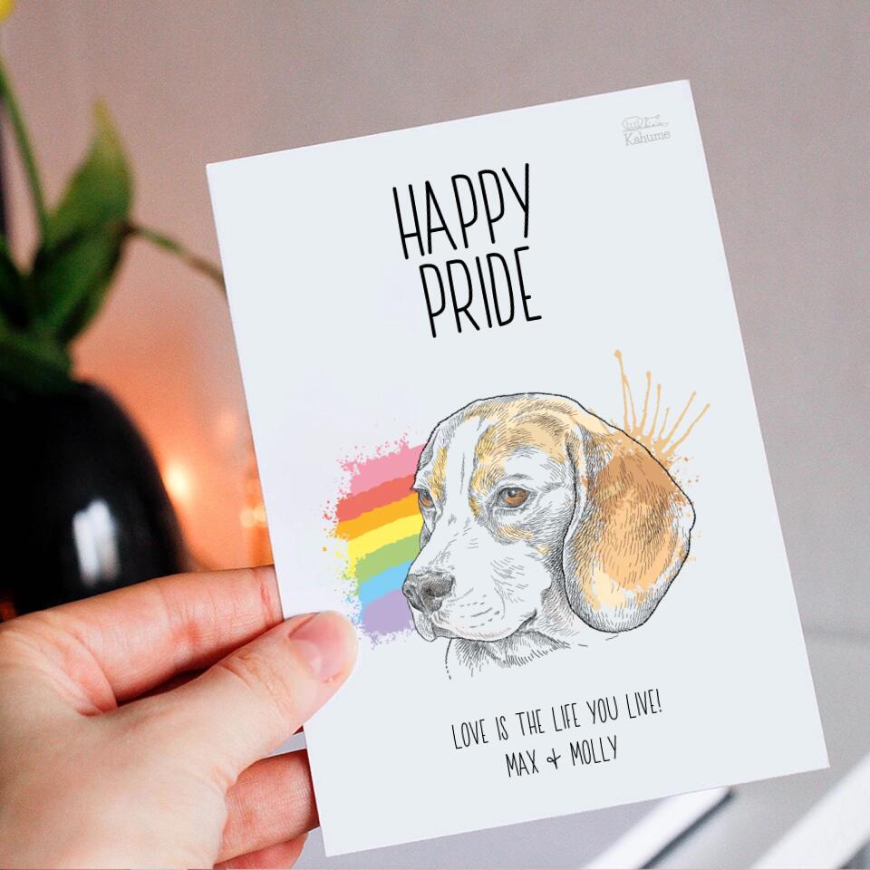 Happy Pride Hund - Personalisierbare LGBTQ Postkarte