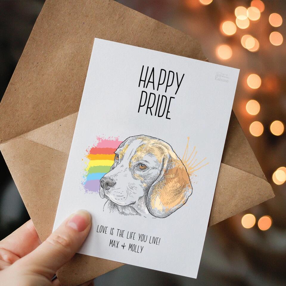 Happy Pride Hund - Personalisierbare LGBTQ Postkarte