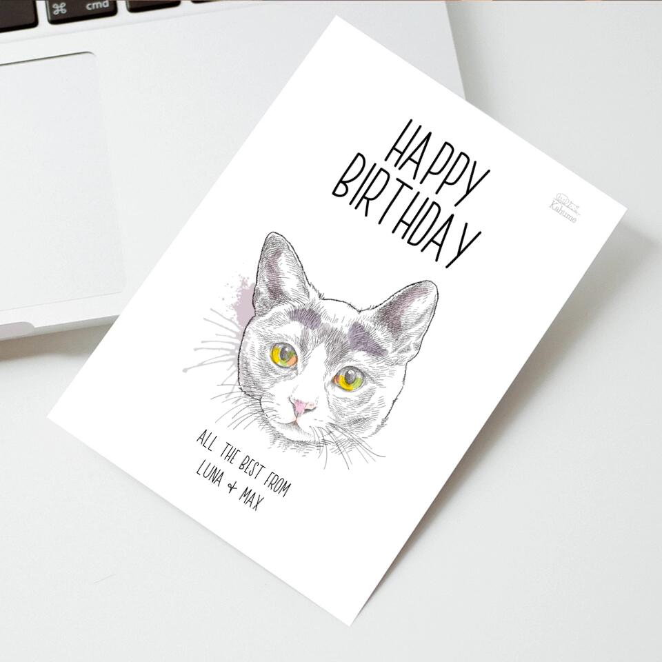 Happy Birthday Postkarte mit deiner Katze - Personalisierbar