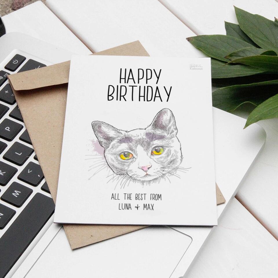 Happy Birthday Postkarte mit deiner Katze - Personalisierbar