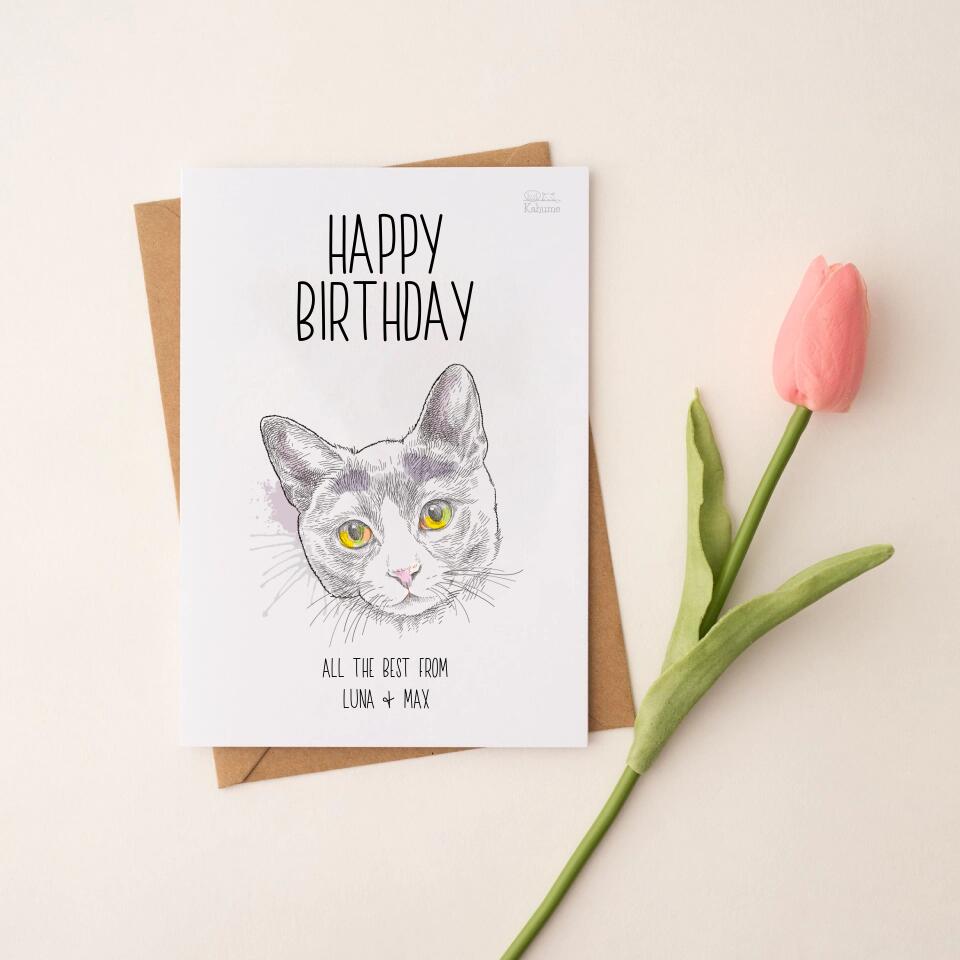 Happy Birthday Postkarte mit deiner Katze - Personalisierbar