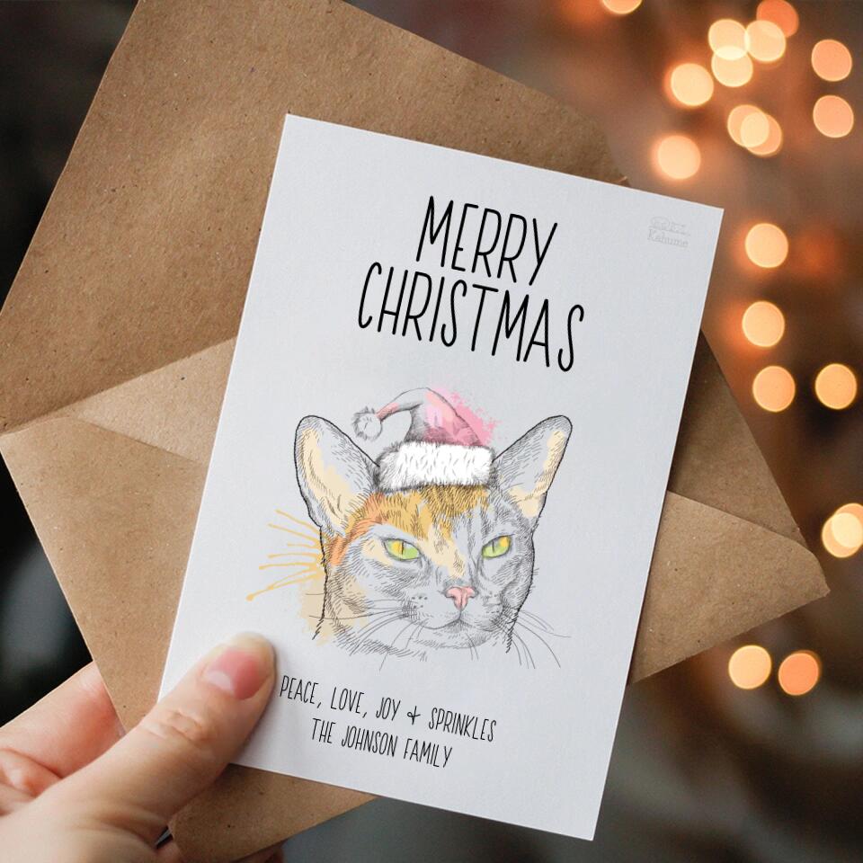 Deine Katze mit Santa-Mütze - Personalisierbare Postkarte