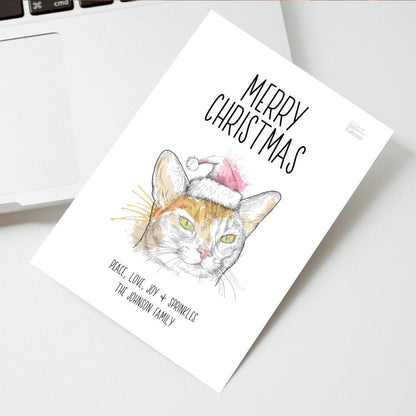 Deine Katze mit Santa-Mütze - Personalisierbare Postkarte