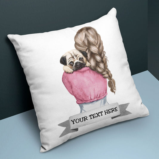 Personalized Pillow - Boy/Girl with Dog on Arm + Quote