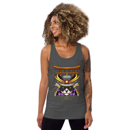 Schwarz & Weiße Katze Samurai - Unisex Tank-Top