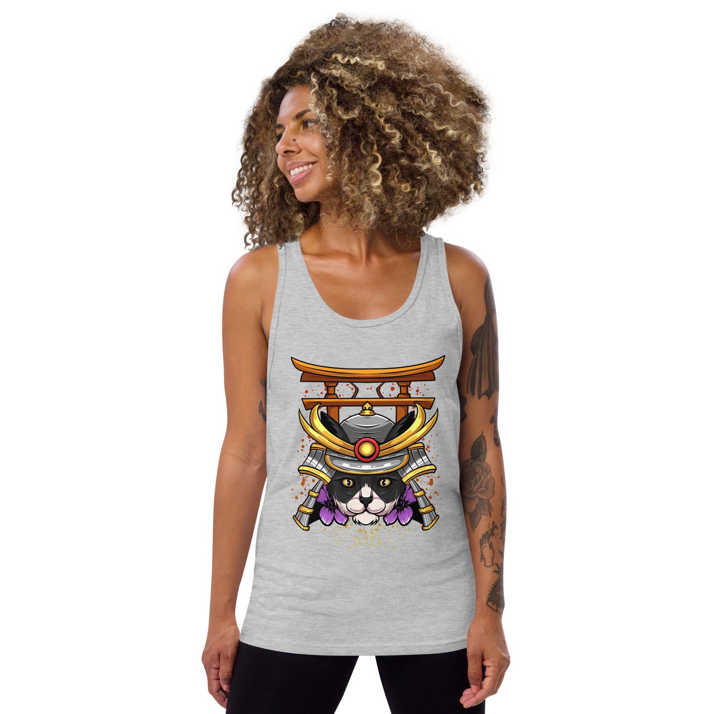 Schwarz & Weiße Katze Samurai - Unisex Tank-Top