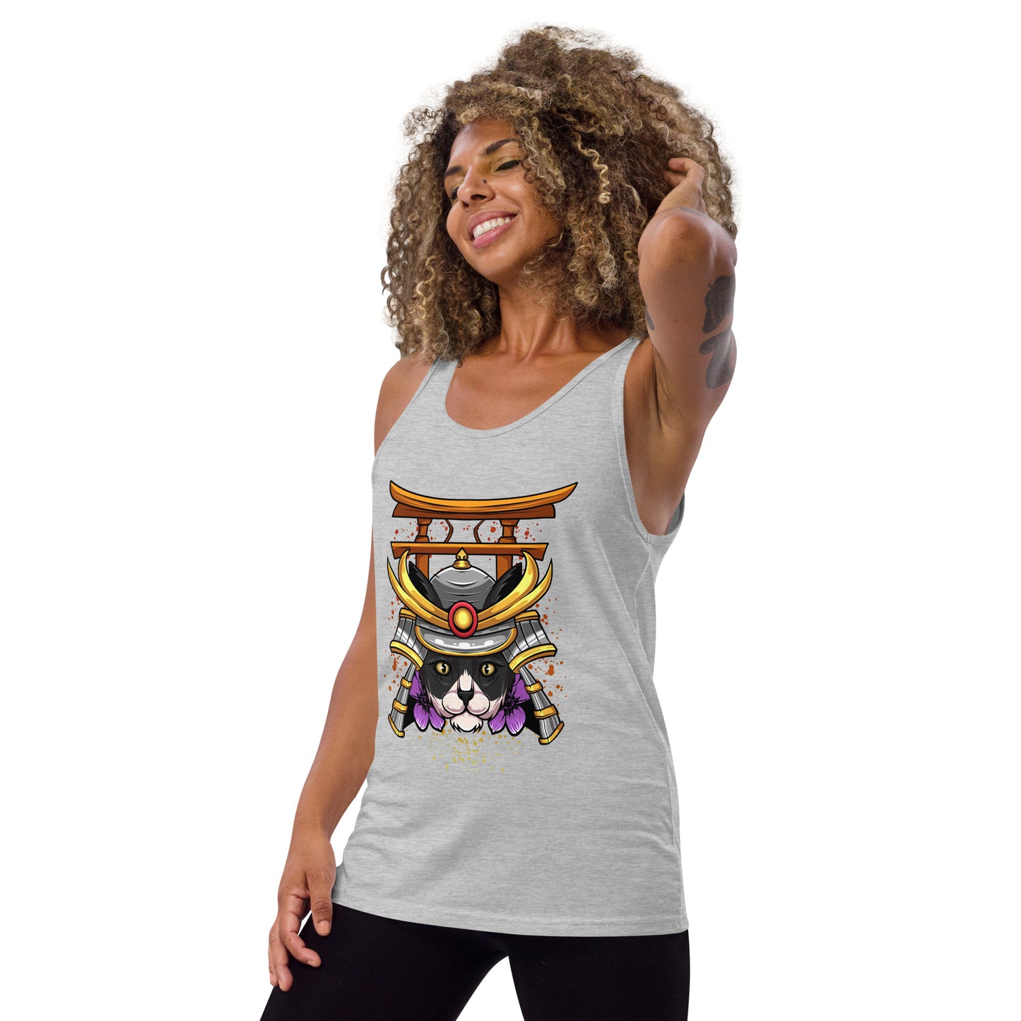 Schwarz & Weiße Katze Samurai - Unisex Tank-Top