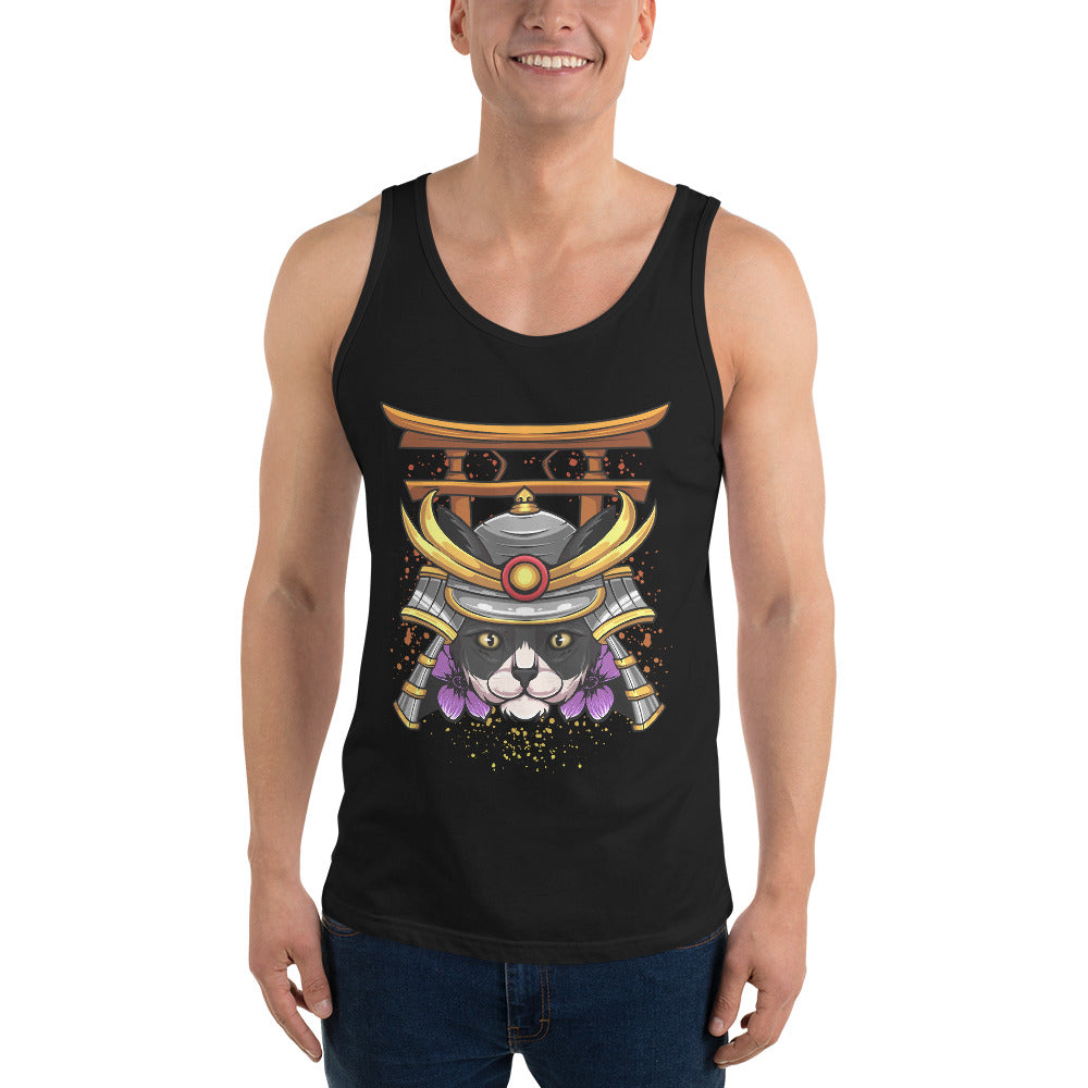 Schwarz & Weiße Katze Samurai - Unisex Tank-Top