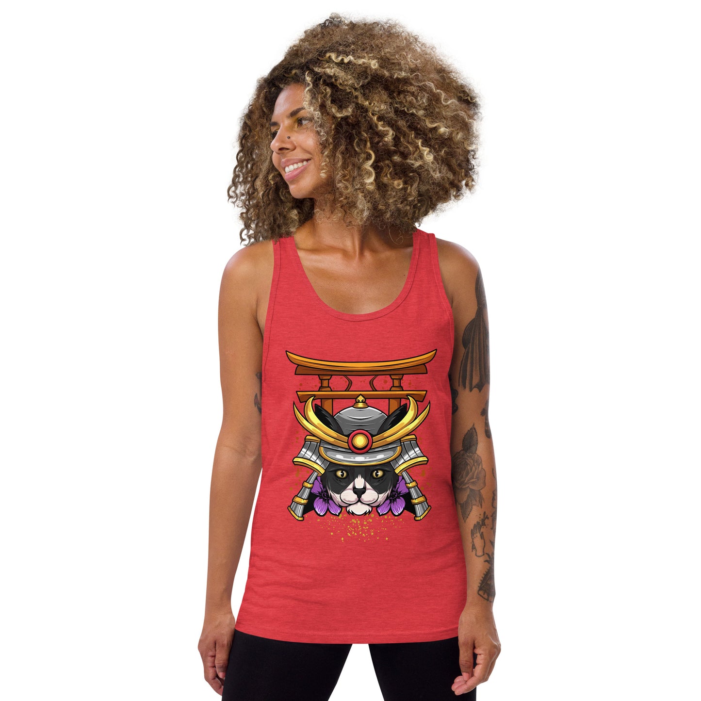 Schwarz & Weiße Katze Samurai - Unisex Tank-Top