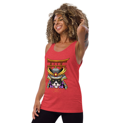 Schwarz & Weiße Katze Samurai - Unisex Tank-Top