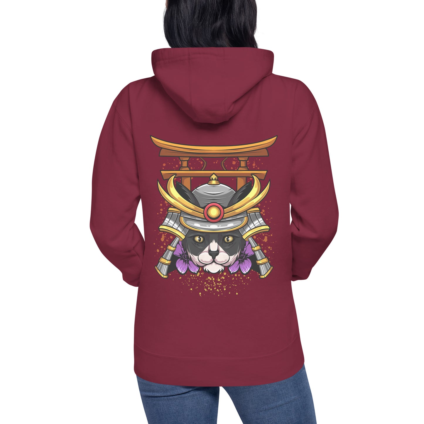 Schwarz & Weiße Katze Samurai - Unisex Kapuzenpullover