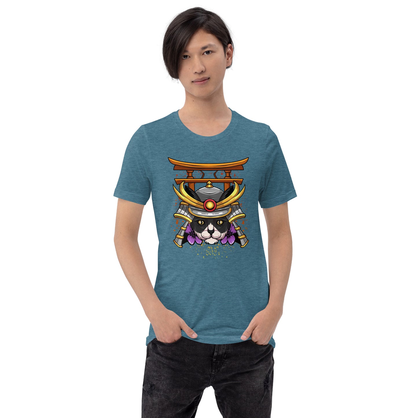 Schwarz & Weiße Katze Samurai - Unisex T-Shirt