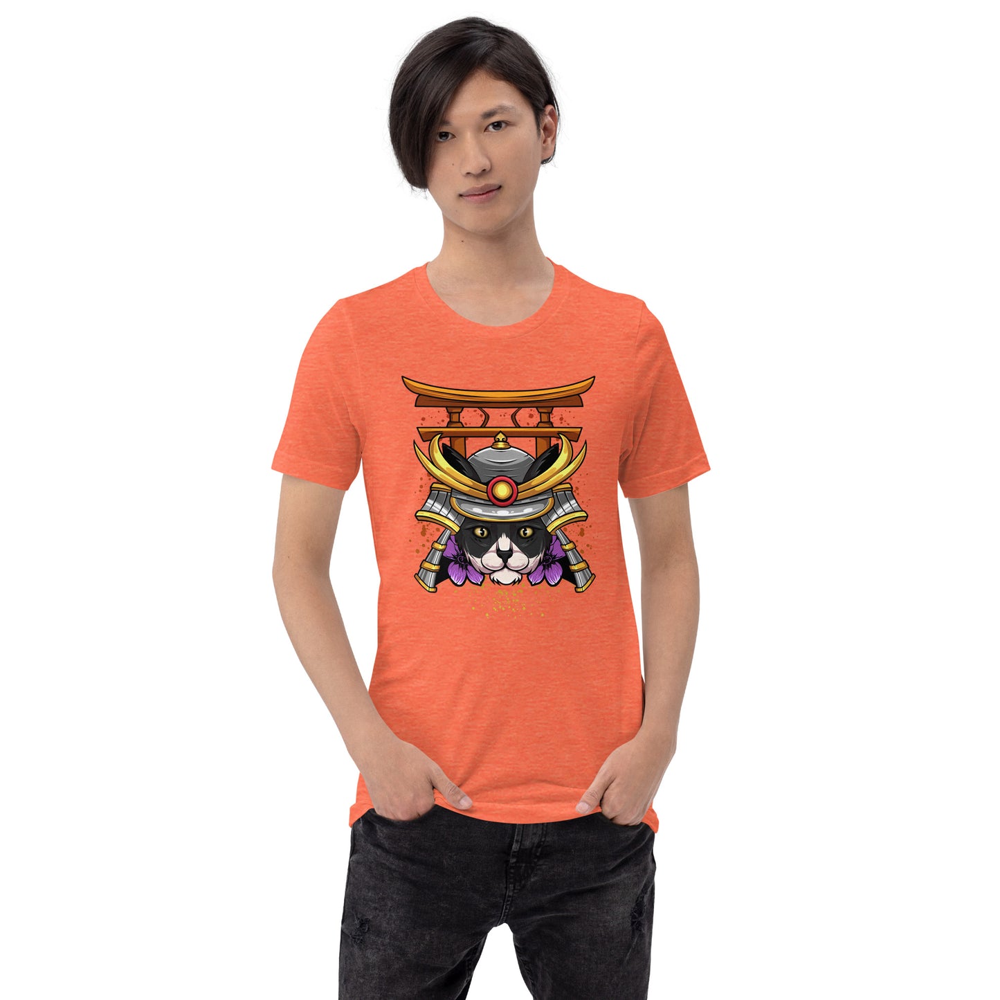 Schwarz & Weiße Katze Samurai - Unisex T-Shirt